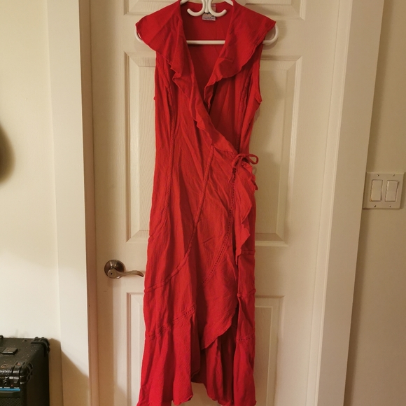 Red Cotton Wrap dress made in Mexico - Picture 1 of 4